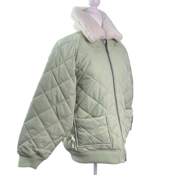 Lovers and Friends x Rachel Evie Quilted Jacket in Sage Green Fur Collar SZ XS - Picture 5 of 9